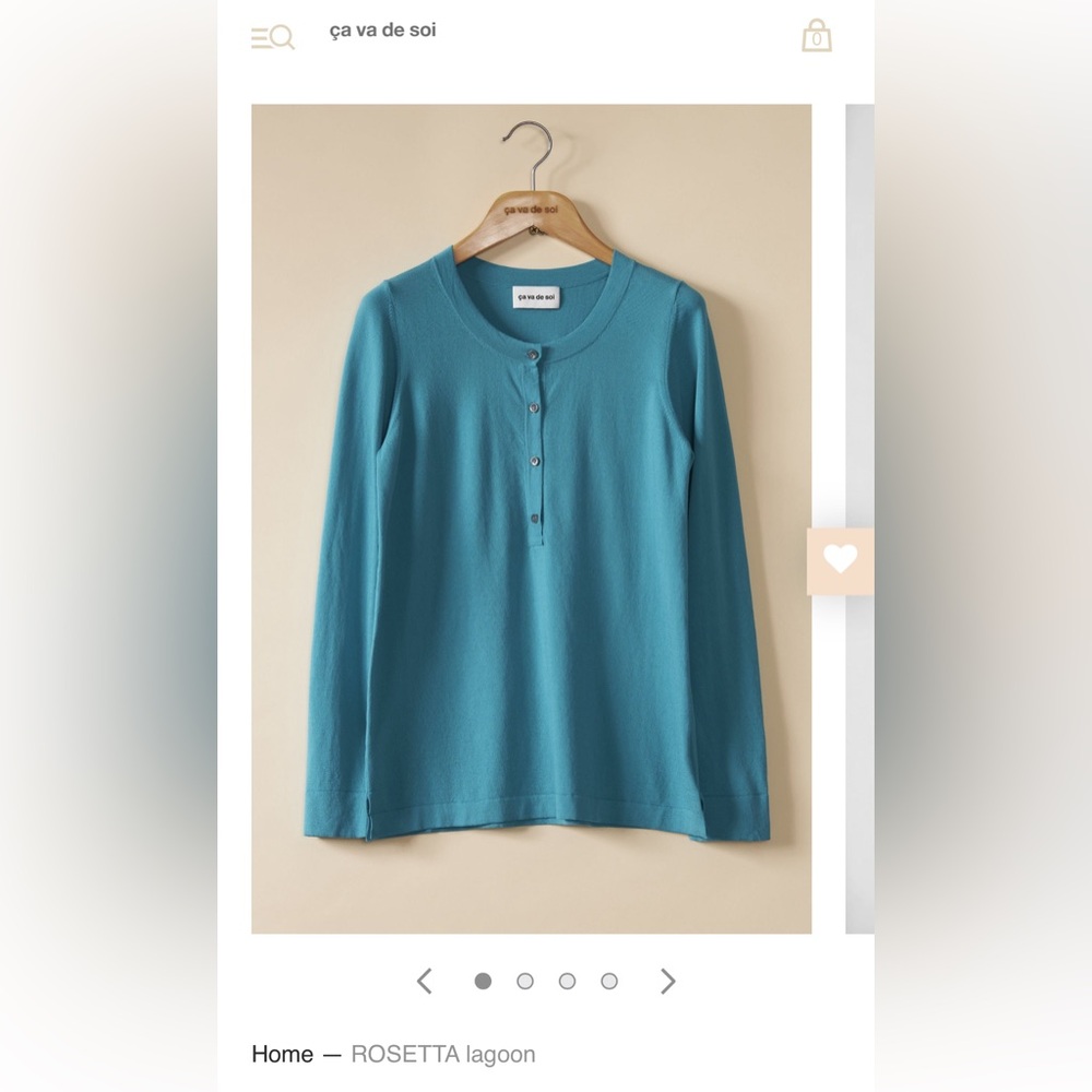CA VA DE SOI blue cotton Henley top, size medium